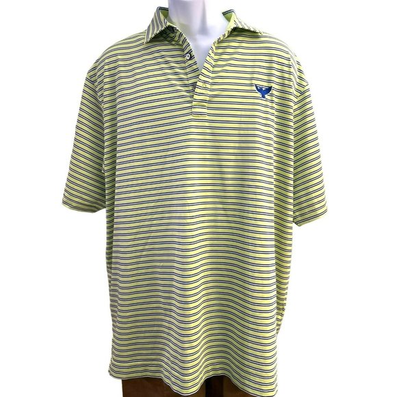 Footjoy Men's Lime Green Striped Owl Logo Golf Shirt Size XL White Navy Short - Picture 1 of 5